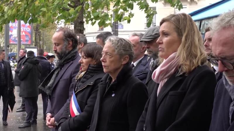 Attentats du 13 novembre 2015: l'hommage d'Élisabeth Borne, de Yaël Braun-Pivet et d'Anne Hidalgo devant le Comptoir Voltaire dans le 11e arrondissement de Paris