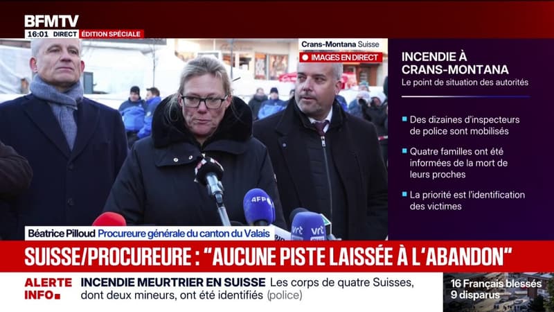 Crans-Montana: "Aucune piste n'est laissée à l'abandon, toutes les pistes sont explorées", assure la procureure générale du canton du Valais