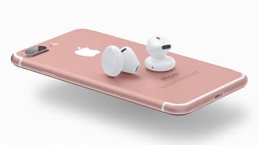 Un concept de ce que pourrait être l'iPhone 7 et ses écouteurs Bluetooth.