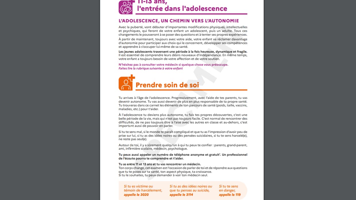 Screenshot of one of the pages of the new health sheet dedicated to adolescents aged 11 to 13 on the Ameli.fr website Screenshot of one of the pages of the new health sheet dedicated to adolescents aged 11 to 13 on the Ameli.fr website