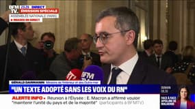 Pour Gérald Darmanin, "Marine Le Pen n'est qu'une petite politicienne" qui "trompe" ses électeurs parce qu'elle "refuse le débat" et "a voté des mesures de régularisation"