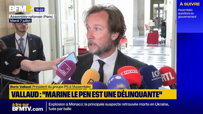 Marine Le Pen "est une délinquante", "coupable de détournement de fonds publics, réagit le socialiste Boris Vallaud