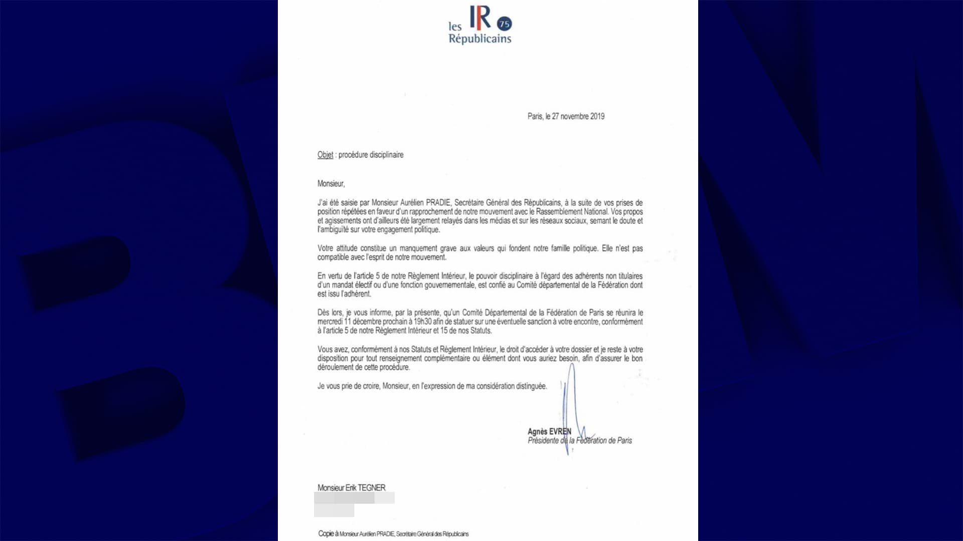 Erik Tegnér courrier