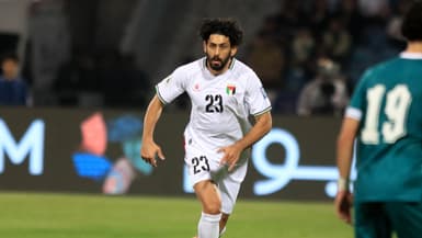 Le joueur palestinien Ataa Jaber lors d'un match de qualification à la Coupe du monde 2026, le 25 mars 2025