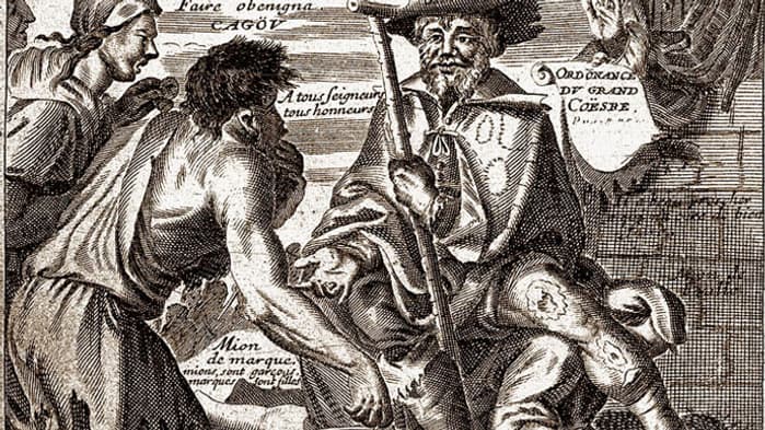 Gravure représentant "le grand Coësre", le roi des mendiants. Gravure représentant "le grand Coësre", le roi des mendiants.