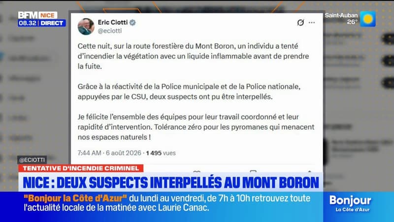 Deux suspects interpellés pour avoir tenté d'incendier le Mont Boron à Nice