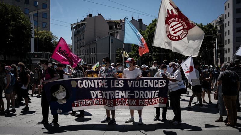 Manifestation contre l'extrême droite à Villeurbanne, le 13 juin 2021.