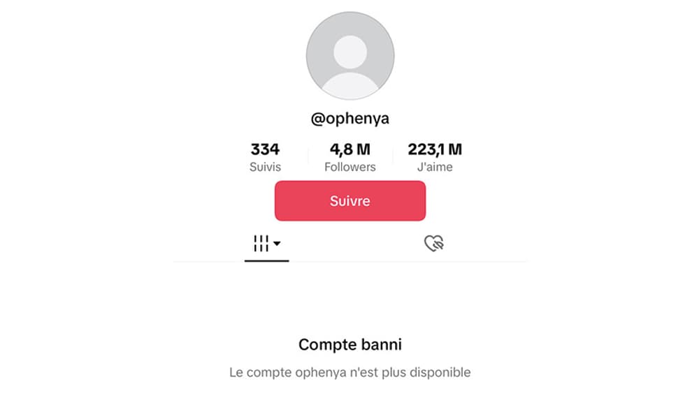 Le compte Tiktok d'Ophenya banni Le compte Tiktok d'Ophenya banni