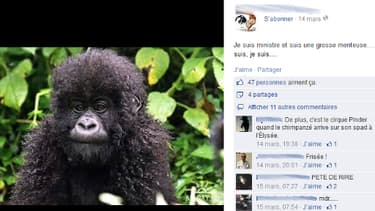 Cette publication qui compare un singe à Christiane Taubira a été reposté sur son mur par une élue UMP.