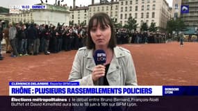 Des policiers rassemblés place Bellecour pour faire part de leur colère contre le gouvernement