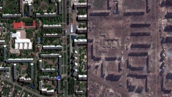 Les images montrant les destructions à Bakhmout en un an