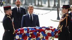 Emmanuel Macron lors de la cérémonie du 8-Mai devant l'Arc de Triomphe.