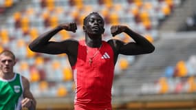 Gout Gout après sa victoire sur 100m lors des championnats U20 du Queensland (Australie), le 15 mars 2025