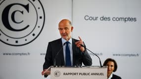 Le président de la Cour des comptes, Pierre Moscovici, lors de la présentation du rapport financier annuel, le 12 mars 2024 à Paris