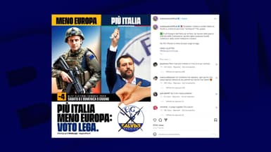 Photomontage du président Emmanuel Macron en tenue de soldat et armé d'un fusil d'assaut publié sur les comptes réseaux sociaux du vice-Premier ministre italien Matteo Salvini.