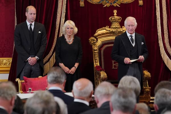 Prince William and Queen Camilla listen to King Charles III during an Accession Council meeting in the Throne Room at St James's Palace in London on September 10, 2022 to proclaim him the new King.