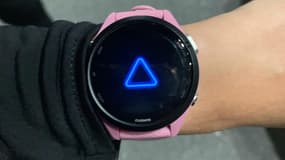 Le triangle bleu de la mort sur une montre Garmin.