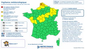 Carte de vigilance météorologique de Méto France, samedi 3 novembre à 8h30