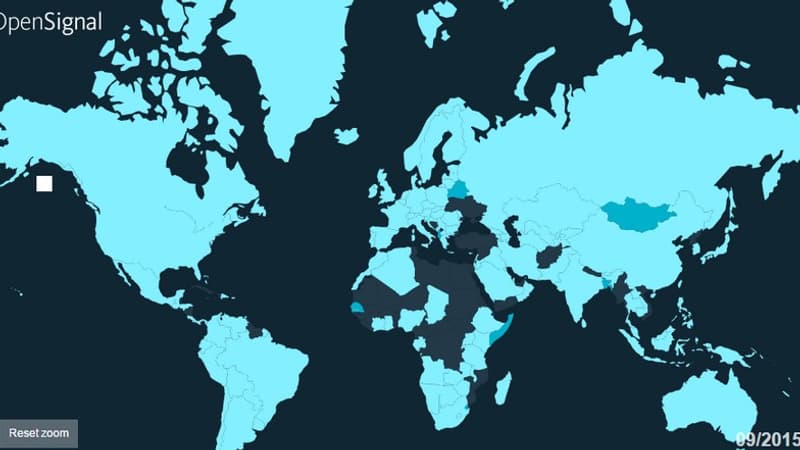 Carte représentant l'accès à la 4G par pays dans le monde. En bleu clair, les pays disposant déjà de la 4G. En bleu foncé, ceux qui ont prévu de la déployer. 