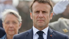 Emmanuel Macron et Elisabeth Borne à Colleville-Montgomery dans le Calvados le 6 juin 2023