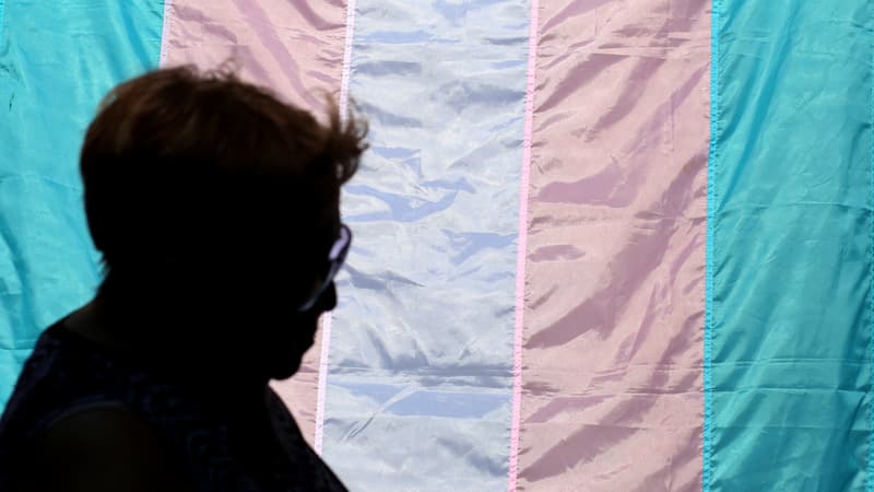 Une personne passe devant un drapeau représentant la communauté transgenre lors de la TransFest 2023 dans le quartier du Queens à New York, le 29 juillet 2023. (photo d'illustration)