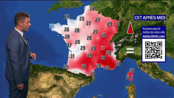 Carte des températures en France le 16 août 2023.