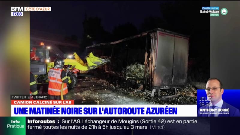 Antibes: un camion de sardines en feu a perturbé la circulation sur l'A8