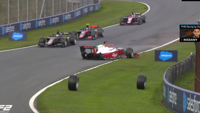 F2: Le pilote danois Vesti perd ses deux roues arrière à Zandvoort, le 27 août 2023