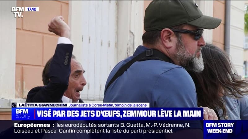 Éric Zemmour frappe une femme, après avoir été visé par un jet d'Suf