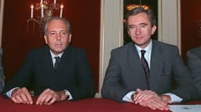 De gauche à droite, Alain Chevalier et Bernard Arnault en 1988 à Paris.