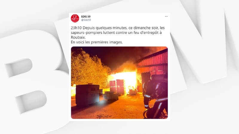 Un violent incendie s'est déclaré dimanche soir, un peu avant 23h, dans un entrepôt du boulevard Beaurepaire à Roubaix