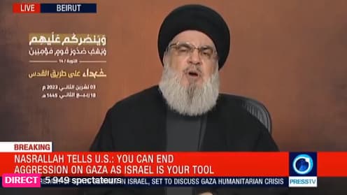 Le chef du Hezbollah libanais à la télévision le 3 novembre 2023.