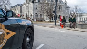 La police d'État patrouille dans la capitale du New Hampshire, Concord, le 17 janvier 2021. 