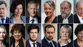 Jean Castex (g), (H de g à d) Gérald Darmanin, Florence Parly, Bruno Le Maire, Elisabeth Borne, Eric Dupond-Moretti, Jean-Yves Le Drian, Jean-Michel Blanquer, Olivier Veran - (B de g à d) Barbara Pompili, Roseline Bachelot, Julien Denormandie, Sébastien Lecornu, Jacqueline Gourault, Frédérique Vidal, Amélie de Montchalin, Annick Girardin.