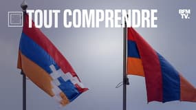 Les drapeaux du Haut-Karabagh et de l'Arménie 