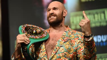 Tyson Fury lors d'une conférence de presse avant son troisième combat contre Deontay Wilder en octobre 2021