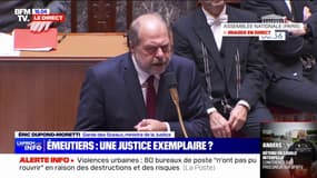 Émeutes: "J'ai demandé aux procureurs de la fermeté et de la réactivité" affirme Éric Dupond-Moretti à l'Assemblée nationale