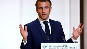 Emmanuel Macron lors de la présentation du plan pour les PME à l'Élysée, le 21 novembre 2023