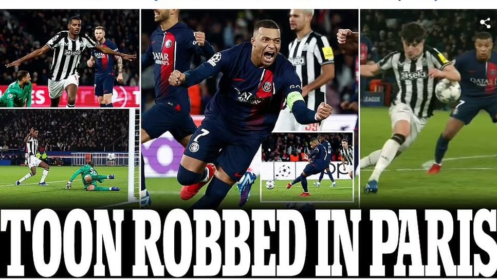 "Les Toons volés à Paris", s’emporte le Daily Mail après le nul entre le PSG et Newcastle en Ligue des champions, le 28/11/2023 "Les Toons volés à Paris", s’emporte le Daily Mail après le nul entre le PSG et Newcastle en Ligue des champions, le 28/11/2023
