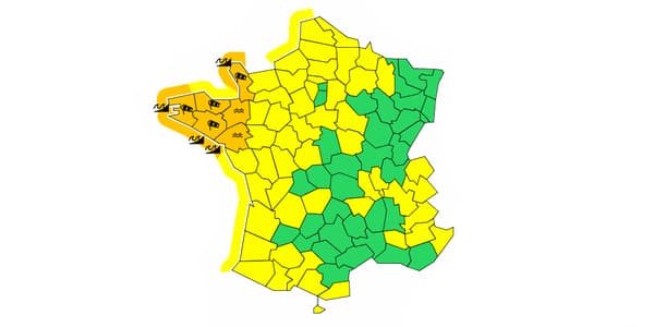 Six départements du Nord-Ouest sont en alerte orange.