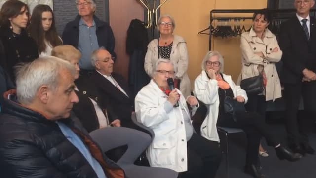 Christiane Cabalé, ancienne résistante, prend la parole lors de l'hommage aux déportés à Saint-Nazaire, le 30 avril 2017.
