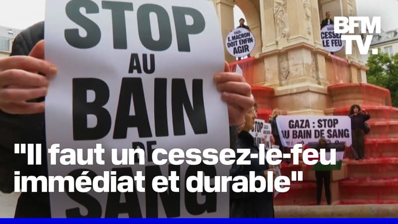 Des ONG colorent la fontaine des Innocents à Paris pour dénoncer 
