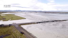 Une crue glaciaire à Vik, en Islande, le 27 juillet 2024 