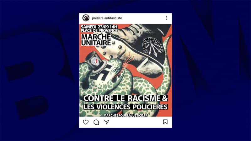 Affiche du collectif Poitiers Antifasciste, diffusée le 19 septembre 2023