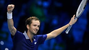 Le Russe Daniil Medvedev après sa victoire sur l'Allemand Alexander Zverev au Masters ATP à Turin le 16 novembre 2021 