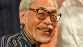 Hayao Miyazaki, présentant son prochain court-métrage, le 13 juillet, dans les studios Ghibli.