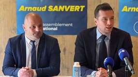 Arnaud Sanvert, député RN sortant de Saône-et-Loire, et le président du RN Jordan Bardella, le 15 mai 2025