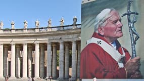 Photographie sur la place Saint-Pierre de Jean-Paul II, béatifié le 1er mai 2011.