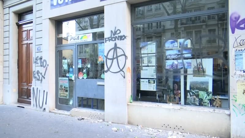 Un commerce dégradé à Lyon lors de la manifestation du 1er mai 2023.