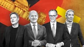 Robert Habeck (Grüner), Olaf Scholz (SPD), Friedrich Merz (CDU) et Alice Weidel (AfD), chefs de file des principaux partis en lice pour les élections fédérales allemandes du 23 février 2025
